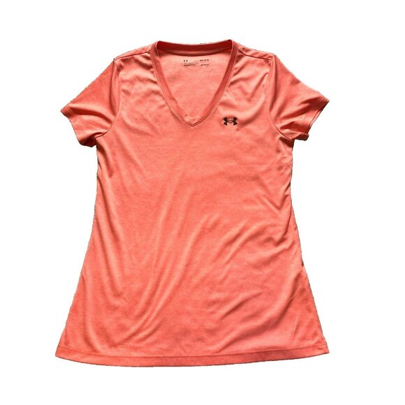 Under Armour Shirt Womens Medium V-Neck Loose Fit Heat Gear Short Sleeve Ladies‎ - Picture 1 of 9